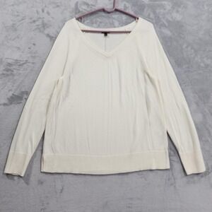 Talbots Sweater Womens L Cream V-Neck Long Sleeve Lightweight Knit Pullover